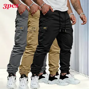 Men's solid color tactical work pants with multiple pockets and drawstring design, durable outdoor training pants, available in multiple colors, suitable for fishing, outdoor activities, work, hiking, camping, and spring and autumn wear. ？ 。 。, Activewear