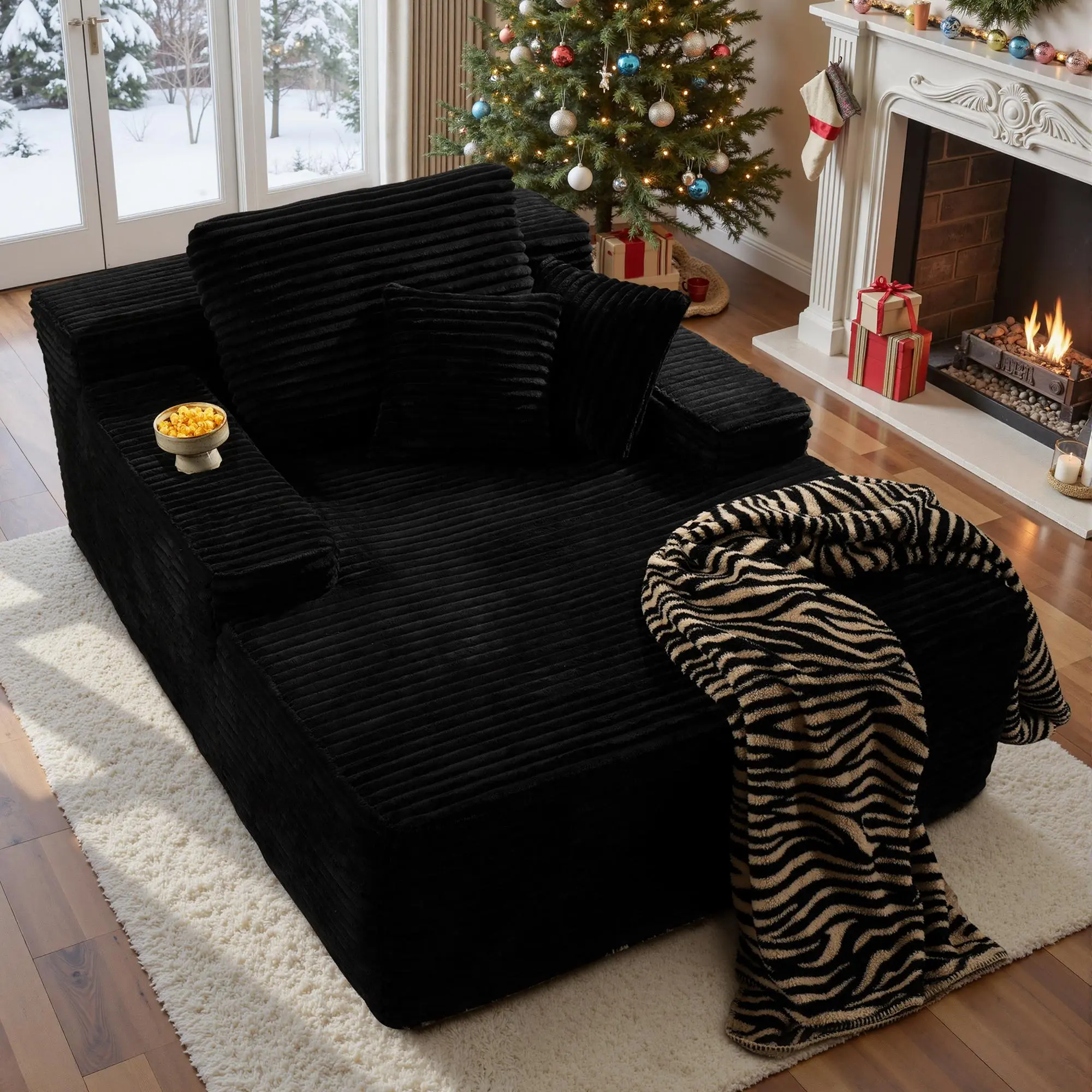 XIZZI 67" Boneless Chaise Lounge Chair, lazy sofa bed, Comfy Corduroy Cloud Couch Recliner Bed Upholstered Sleeper Couch Bed with Throw Pillows and Armrests for Living Room, No Assembly Required