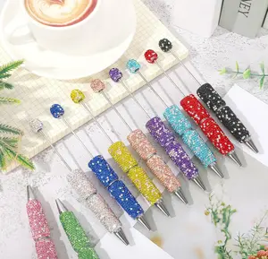 Beadable Pen at least can get double pcs - Full Rhinestone Plastic Bead Ballpoint Pen Multicolor Fun Bling Retractable Beaded Writing Pen for DIY Craft Office Supplies