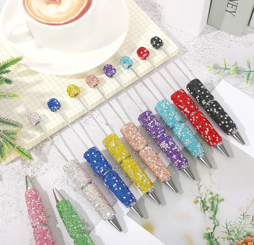 Beadable Pen at least can get double pcs - Full Rhinestone Plastic Bead Ballpoint Pen Multicolor Fun Bling Retractable Beaded Writing Pen for DIY Craft Office Supplies, Mother's Day gift