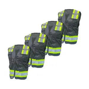 4 Pack Black Safety Vest with ID Pocket, solid front, mesh back (3Xl, 4X), 5 XL run small)