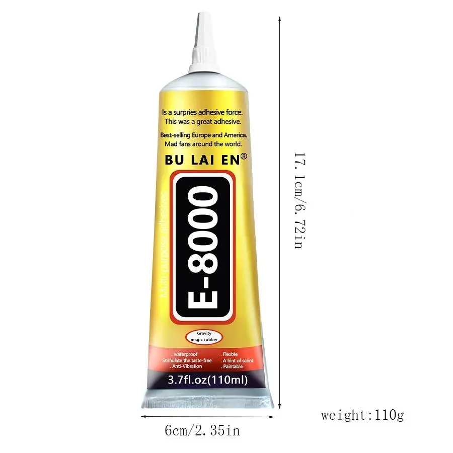 1PC 110ml E-8000 Transparent Elastic Glue with Anti-Clog Precision Nozzle, Non-Toxic Low-Odor Formula, Waterproof, Strong Flexible Bond for Small Electronic Maintenance, Jewelry, Mobile Phone Screen Repair