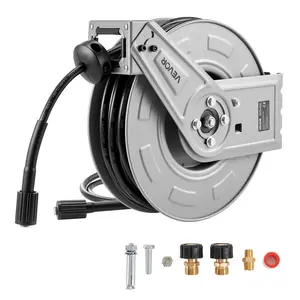 VEVOR Retractable Water Hose Reel, 65 ft x 1/4 in Heavy-Duty Steel Power Washer Hose Reel, 3200PSI Max, Auto-Rewinding, Flexible Wall/Floor Mounted for Car Washing, Garden Cleaning, Water Hose Retractable