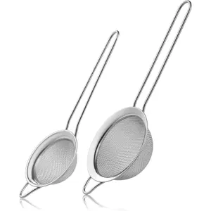 2 Pack Stainless Steel Fine Mesh Strainers with Handle, Mini Metal Sieve Sifters for Straining Tea, Matcha, Cocktail, Juice and Coffee (8.6in & 7.5in)