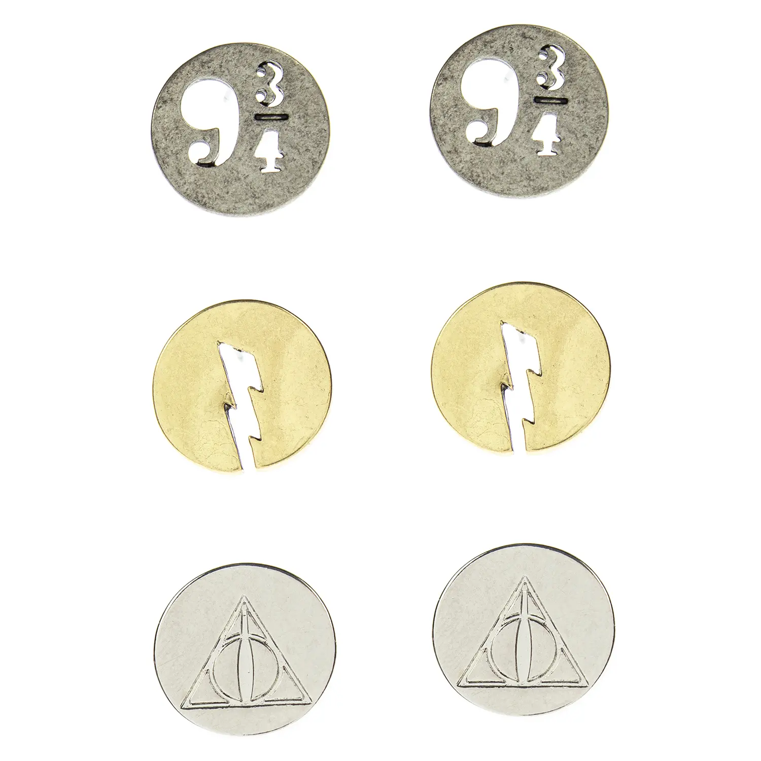 Harry Potter Earrings For Women 3 Pack 9 3/4 Lightning Bolt Scar Deathly Hallows