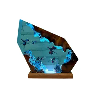 Table Gaming Set up Decor, Diorama Dragon Night Light, Custom Movie Lamp, Lighting Home Decor, Black White Dragon Lamp, Desk Lamp, Handcrafted Gift, Handmade Lamp, Gifts idea Color Changing Lamp Color Changing Rgb Crystal Lamp