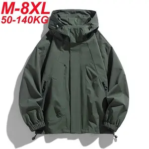 Men's jacket hooded windbreaker oversized 6XL 7XL 8XL plus size waterproof black bomber camping loose thin soft shell