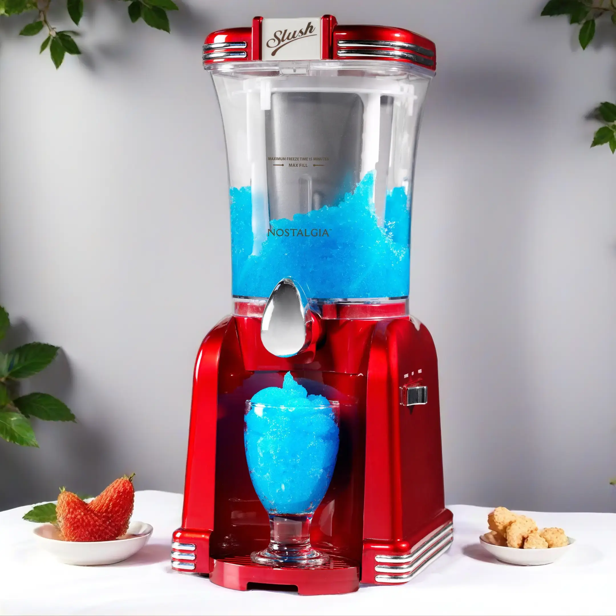 Nostalgia 32-Ounce Retro Slush Drink Maker with Easy-Flow Spout 3-Way Switch Detachable Cup Rest Cord Storage Clear Chamber for Smooth Frozen Drinks