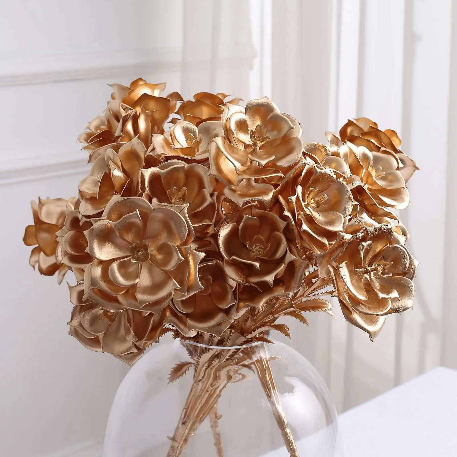 2-Pack 17 in Metallic Gold Faux Decorative Flower Bouquet, Artificial Floral Arrangement for Christmas, Kitchen, Balcony, Wedding & Home Holiday Decor