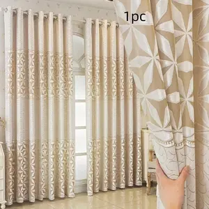 1pc Bohemian Velvet Curtain, Hollow Out Jacquard Design, Semi-Transparent Drapes, Ring Hanging, Suitable for Living Room Bedroom Balcony Kitchen