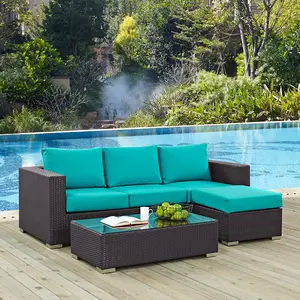 Modway Convene 3 Piece Outdoor Patio Sofa Set in Espresso Turquoise