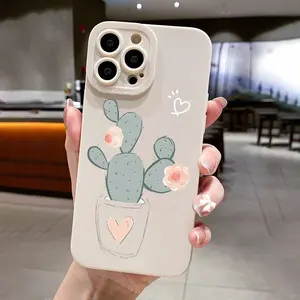 A Heart-shaped Cactus Pattern Matte Wear-resistant Shockproof Phone Case, Suitable for iPhone 17 Air/16 Plus/15 Pro Max/14 Pro/13/12/11/XS Max/X Phone Case, Ideal Gift for Family, Friends, Lovers, Girlfriends on Holidays MS190