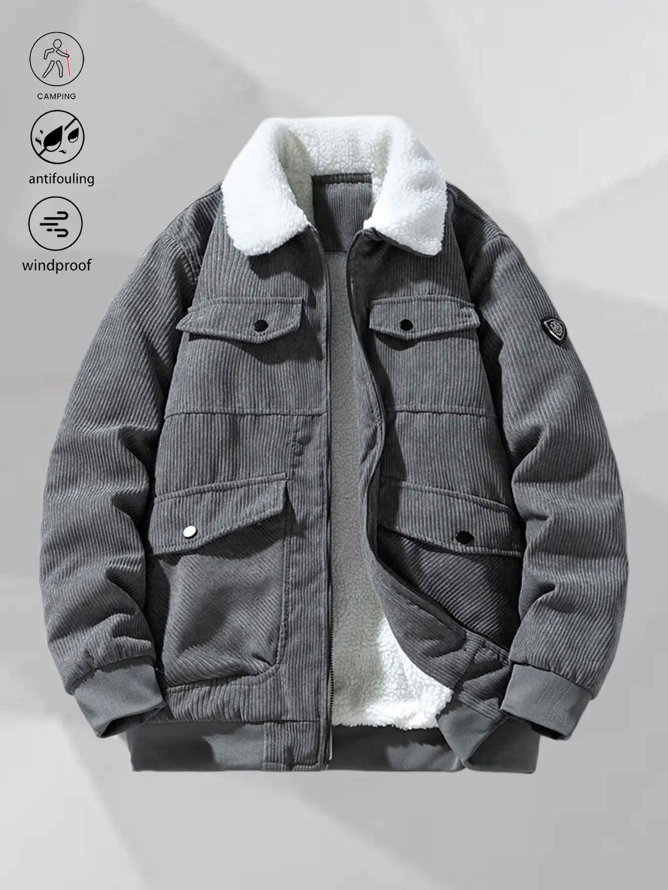 Men's Vintage Plain Corduroy Jacket with a Shearling Lapel Collar, Long Sleeve Casual Button-Front Coat in a Fitted Cut, Plain Jacket, Casual Style, Easy Pairing, Soft Fleece Keeps You Snug, Do Not Dry Clean, Pull On, Woven