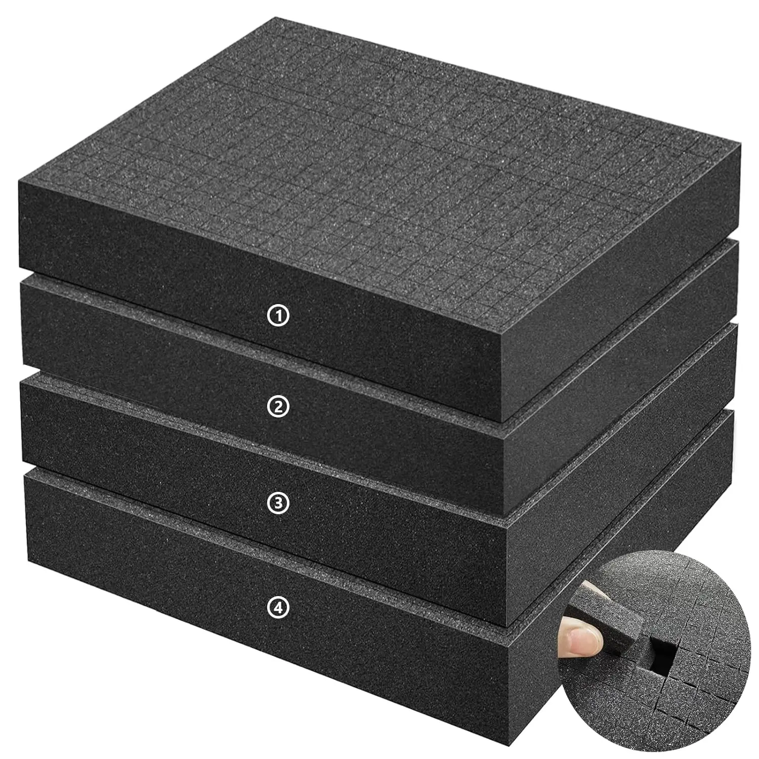 4 Pack  Case Foams-16 x 12 x 2 Inch Pick and Pluck Shadow Packing  Sheets for Craft, Black Polyurethane Toolbox Carry Case  Inserts, Closed Cell  for  Cases Padding Storage Organizer