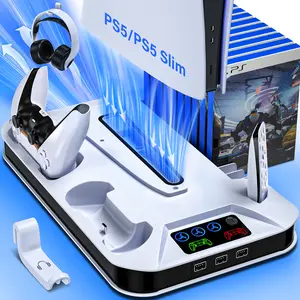 ZRZLMVP Cooling Stand with Controller Charging Station for PS5 Slim&Standard Disc/Digital Console, Cooling & Charging Station for PS5 Accessories, Boyfriend Game Gift Children's Day Gift