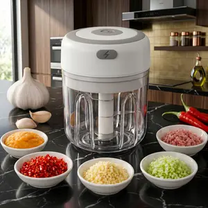 250ML Electric Garlic Chopper, Mini Portable Veggie Choppers, Garlic Grinder Masher Onion Chopper, Blender to Vegetable, Wireless Food Processor for Ginger, Chili, Fruit, Meat, etc essentials camping outdoorfun