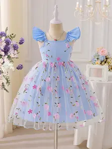 Elegant Flower Girl Dress, Sheer Lace Design, Floral Dress, Perfect for Weddings & Special Events, Comfortable Fit for Little Girls, Birthday Dresses