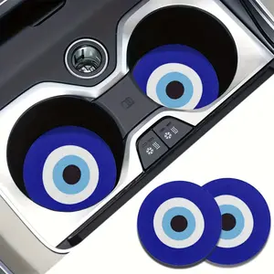 2pcs Blue Evil Eye Water Absorbable Car Cup Holder Coaster Mats, Car Interior Accessories For Women, Cup Coasters For Car Vehicles & Home Desk, Car Interior Decoration