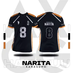 Anime Haikyuu Black Jersey 3D Print Narita Sports Kids Tees Men Women Short Sleeve Y2k Tops Harajuku Cosplay Volleyball T-shirts