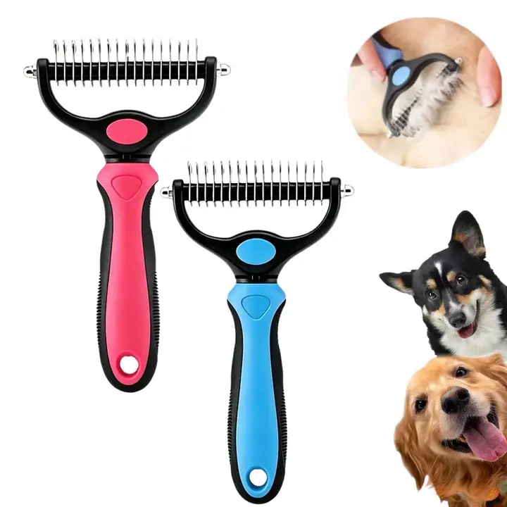 2026 New Double-Sided Pet Grooming Comb (Large), 17-Tooth Stainless Steel Dematting and Deshedding Brush for Dogs and Cats, Undercoat Rake for Loose Fur, Tangles and Mats Removal, Practical Pet Grooming Accessory