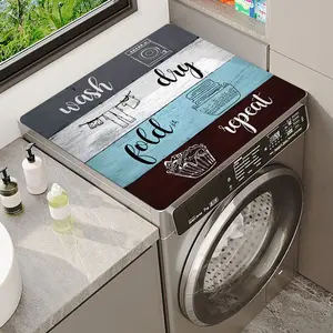 One Piece Spliced Wood Grain Washing Machine Protector, Dish Drying Mat, Polyester Material Modern Dryer And Washing Machine Top Cover Mat, Suitable for Laundry Room And Kitchen, Fast Absorbent Protective Mat