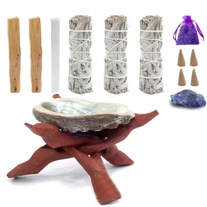 White Sage Smudge Kit 3 Sage Smudge, 2 PAU Santo, 2 Sage And Cedar Cone Incense Abalone Shell For Home Cleansing & Healing Yoga Meditation