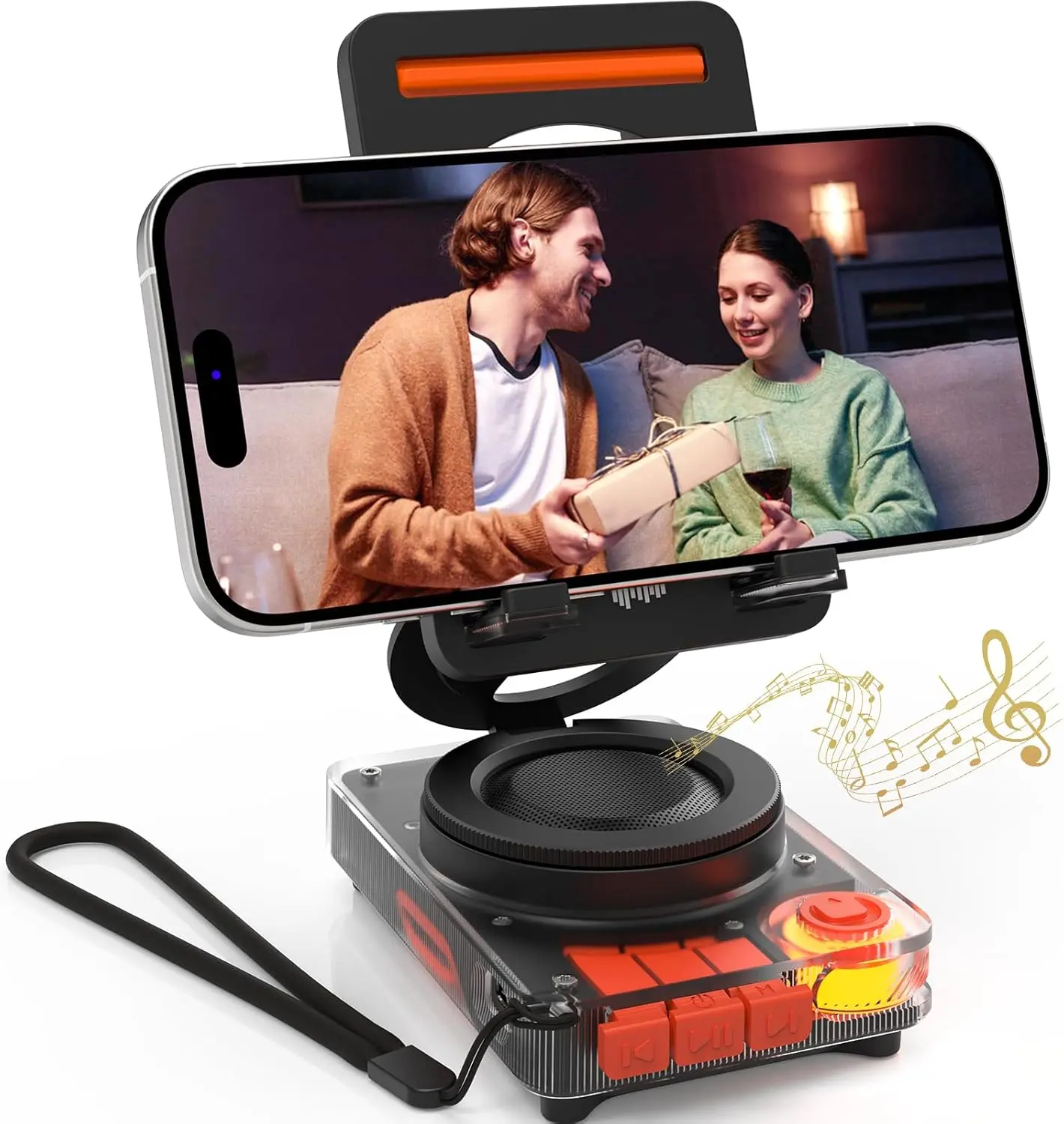 Portable Cellphone Holder with Speaker and Anti-Slip Base HD Surround Sound, Speaker with TF Card Slot,Wireless Audio Bluetooth Speaker, Speaker Bluetooth Wireless with Cell Phone Stand, Cool and Unique Design, Best Gifts Ideas for Teens, Men, Women