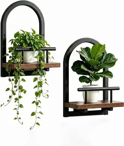 Floating Shelves Set for 2, Wall Planters for Indoor Plants, Hanging Shelves Wall Shelf Plant Holder for Living Room Decor, Bathroom, Bedroom, Kitchen, Office
