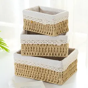 Handwoven Storage Basket with Lid, Desktop Snack Organizer, Living Room Toy Rack, Key and Makeup Holder, Home Organization, Decorative Storage Basket