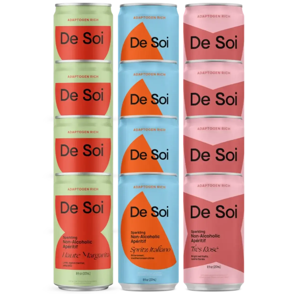 De Soi Non-Alcoholic Mocktails 12-Pack (8 oz Cans) – 0% ABV – Adaptogen Sparkling Drink – No Added Sugar, Artificial Flavors, or Preservatives
