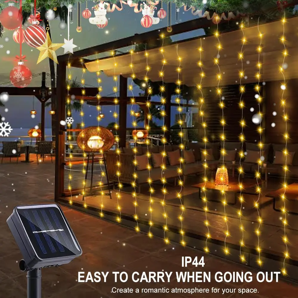 Solar Lights Outdoor LED Lights Strings with 8 Models of Remote Control, Waterproof Solar Curtain LED Light, Decorative Solar Powered String Lamp, Cozy Lighting, Outdoor Light For Garden Patio Yard Party Wedding Fall Decor, Led Decoration, Night Lighting