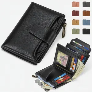 Small Wallet Women RFID Blocking Soft Leather Bifold Compact Card Holder with Zipper Coin Pocket 4 ID Window for Women