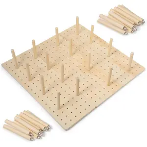 3Pcs Wood Pegboard Drawer Organizer with 32 Pegs Wooden Peg Board System for Dishes 17 x 5.91 in Natural Wood Color