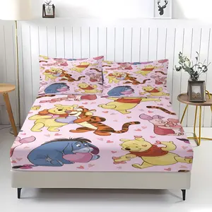 3-Piece Winnie Bear Bedding Set (includes 1 Fitted Sheet & 2 Pillowcases), Kids Bedroom Decor, Cozy Atmosphere, Whimsical Theme