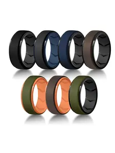 7 Pack Rubber Wedding Bands for Men, 8mm Hypoallergenic Breathable Men's Silicone Ring for Him, Multi Color Active Sport Fitness Size 7-15, Thickness Rings
