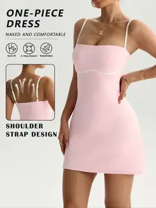 Women's Backless Sporty Dress Workout Active Dress with Safety Lining, Removable Padding, High Elasticity, Above Knee, Sleeveless, All Seasons, Sleeveless Tennis Athletic Dress, Tennis Sports Dress