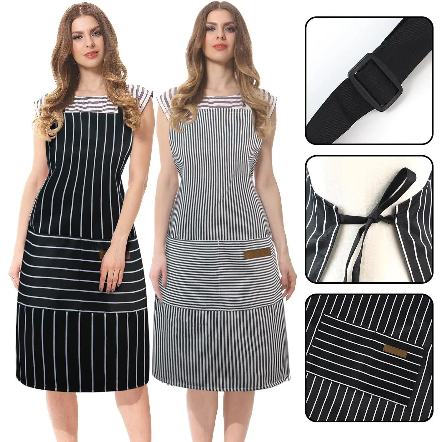Premium Kitchen Cooking Aprons for Women and Men - Adjustable Chef Apron with 2 Deep Pockets | Home Cooking Barbecue Baking Art Painting Gardening | Great Gift for Chefs Cooks Bakers with 2 PCs Multicolor Unisex Bib Apron Cotton Waist Apron tiktokshopspri