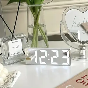 Led Mirror Alarm Clock, 1 Count Modern Exquisite Sound Control Battery Powered Digital Clock, Desktop Electronic Clock for Bedroom Office Home Decor(without Battery)