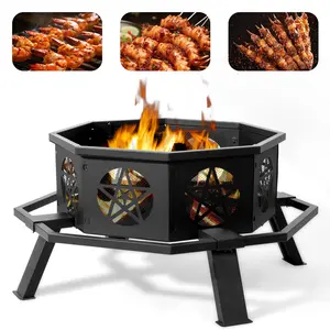 Fire Pit, 35"x17.5" Outdoor Octagonal Heavy Duty Wood Burning Fire Pit For Camping, Backyard, And Patio - Enhance Your Outdoor Experience With This Stylish