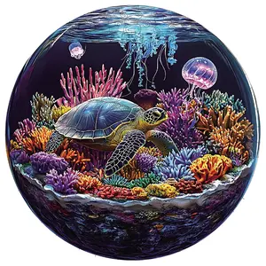 Adult Wooden Jigsaw Puzzle Ocean World Unique Irregular Animal Shape, Perfect Holiday Gift for Friends Family Modern Art Home Decor