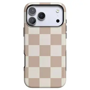 CASELY Fit Check Checkerboard iPhone Case – Neutral Beige Aesthetic, Clean Girl Minimal Vibe, MagSafe Slim Case