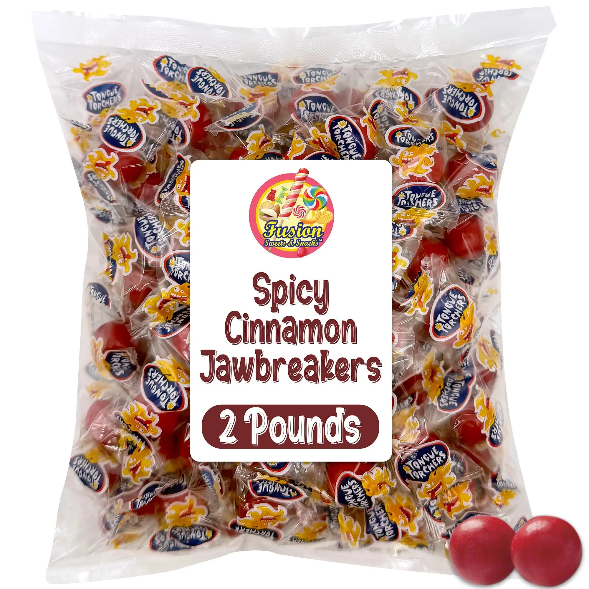 Spicy Cinnamon Jawbreakers – 2 Pounds, Tongue Torchers Fireballs, Individually Wrapped – Hot Atomic Fireballs Hard Candy, Fireball Treats Bulk, Cinnamon Fire Balls Jawbreaker Candy