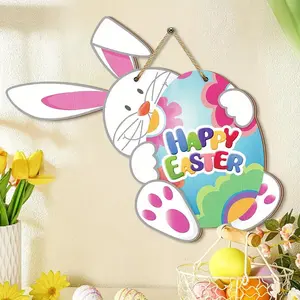 Easter Joy Hanging Decoration, Wooden Rabbit Door Sign, Perfect for Farmhouse Spring Theme Parties, Outdoor Porch Front Door Decor