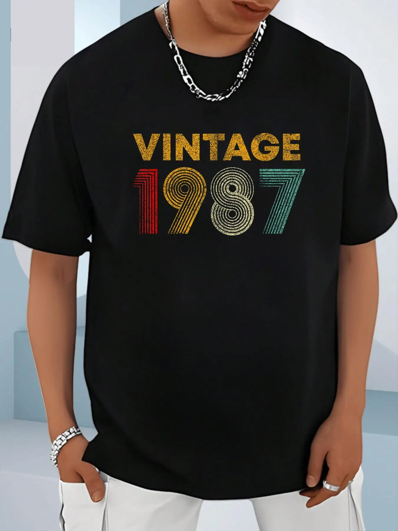 100% Cotton Unisex Vintage 1987 38th Birthday Gift Men Women 38 Years Old T-Shirt, Men's Women's Shirt Top, Short Sleeve Tops Crewneck T-shirt