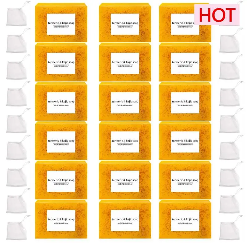 18PCS Lemon Turmeric & Kojic Acid , Dark Spot Remover Turmeric Face and Body Soap, Kojic Face and Body Soap