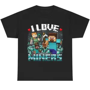 "I Love Miners" T-shirt, 100% cotton. Unisex crewneck, short sleeves, casual oversized gamer tee.