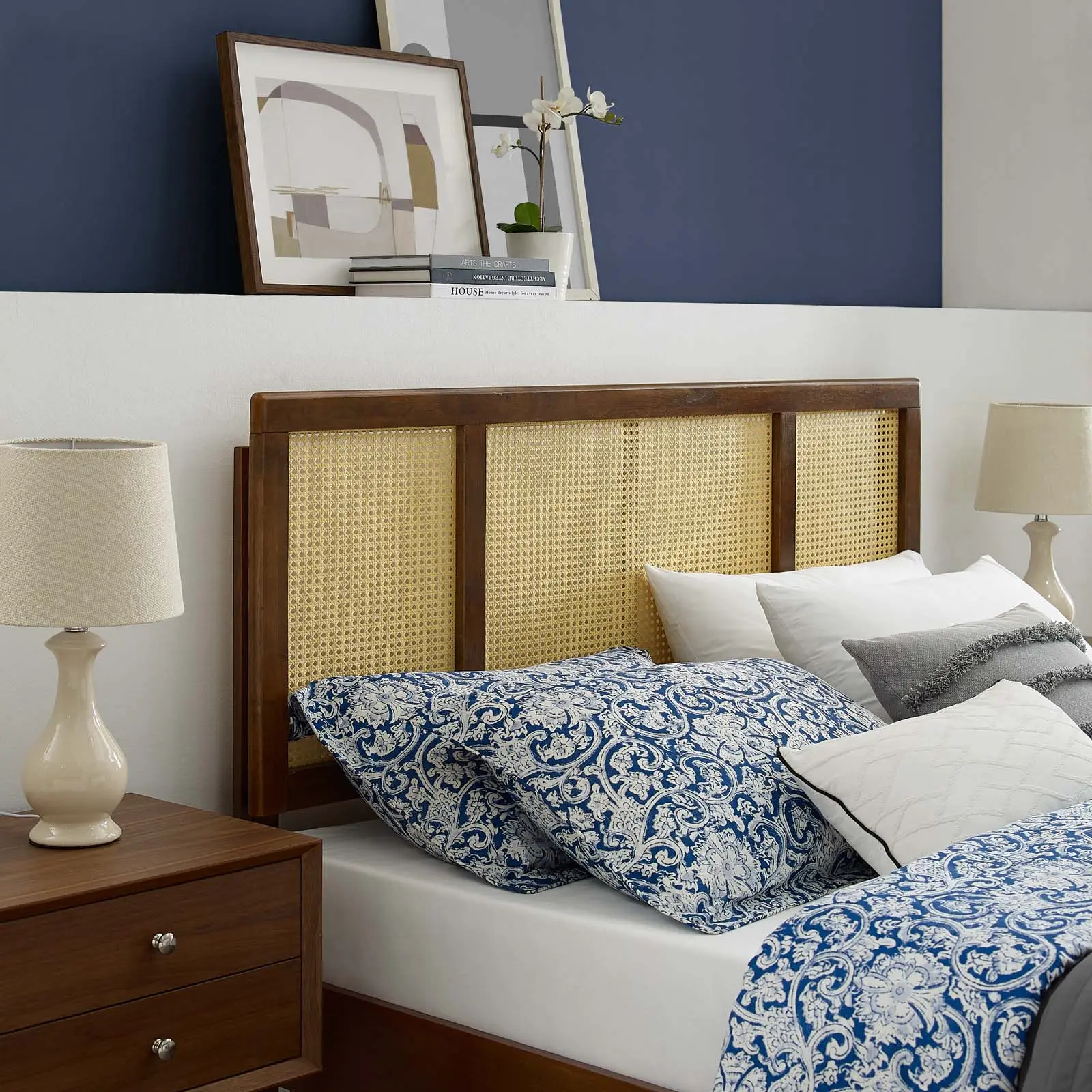 Modway Delmare Cane King Headboard - Walnut, Brown Wood, Custom, Dark Wood-Tone, DIY Assembly Design, Brown Wood Headboards, Custom Headboards