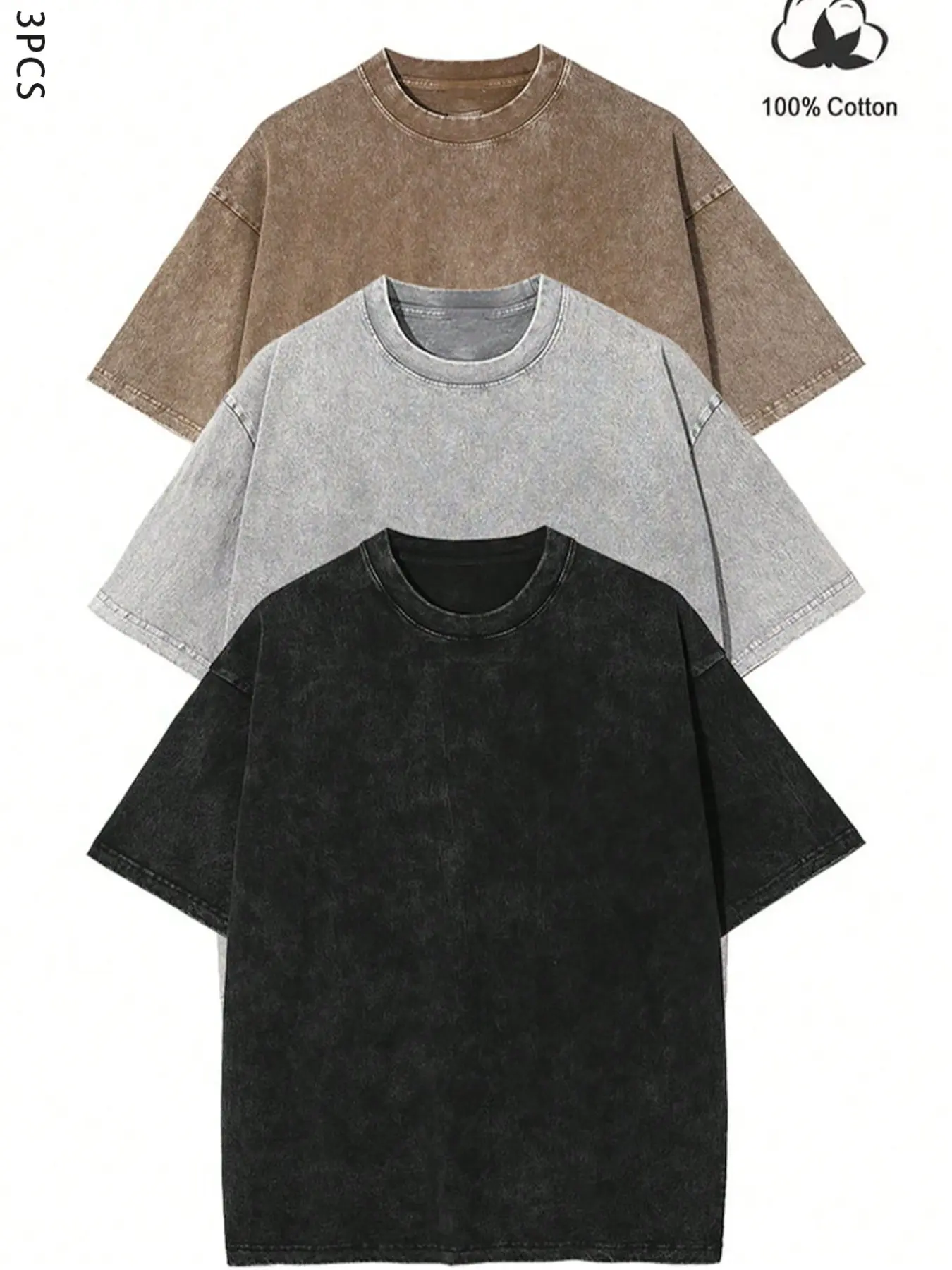 Unisex 3-Pack Washed Distressed Solid Color Tees | American High Street Oversized Basic Tops | Viral TikTok Pick 🔥 For Layering, Daily Wear, Skate & Y2K Fits | Heavy Cotton + Enzyme Wash + Vintage Finish | 3 Colors Available