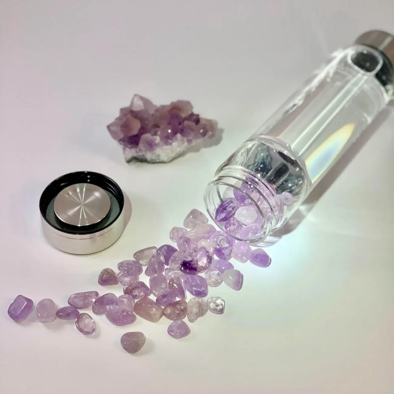 Crystal Water Bottle Crystal Aqua Glass Reusable Portable Water Bottle for Intentional Hydration and Crystal Energy