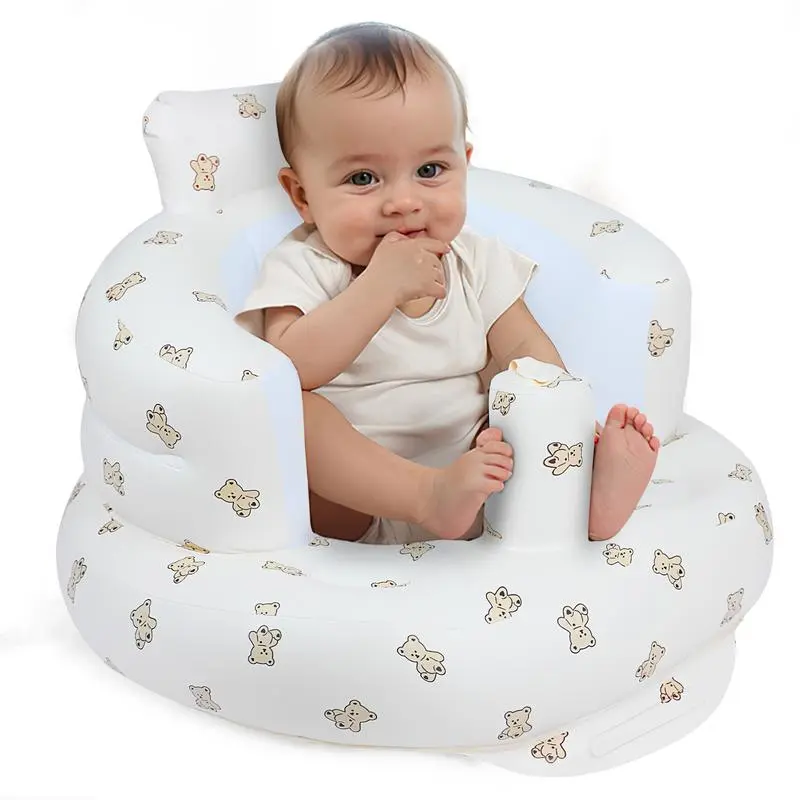 Single Baby Inflatable Floor Chair - For 3+ Months Infants, Supportive Indoor Furniture Sofa, Built-In Pump, Inflates Easily (No Wheels), Cozy Indoor Floor Seat